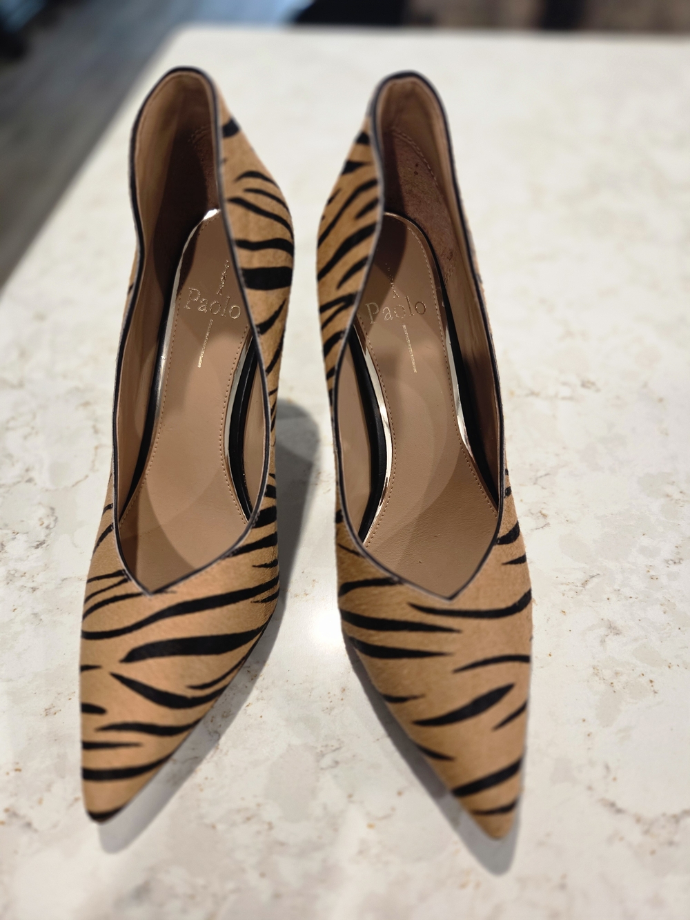 Paolo Women's Tiger Print Pointed Toe Pumps - Tan/Black, Fur. 8.5M